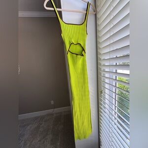 Vibrant Yellow Green Sleeveless Ribbed Midi Dress